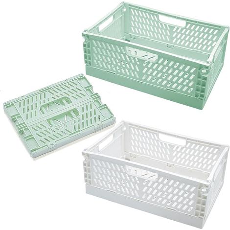 Boîte de rangement pliable 30 x 20 x 5,5 cm empilable antidérapant pour petits espaces cuisine salle de bain bureau vert matcha blanc perlé (1/5)