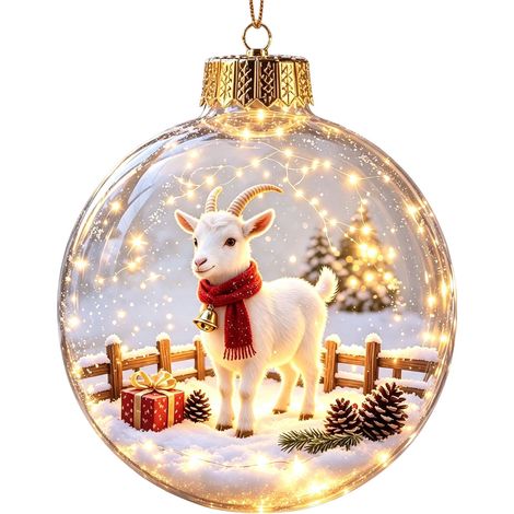 Boule à neige lumineuse en acrylique transparent, décoration de Noël à suspendre au sapin, motif animaux : hérisson, pingouin, panda et mouton. (1/5)