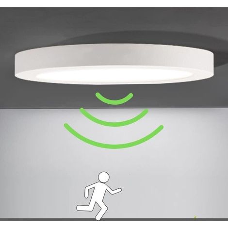 Plafonnier LED avec Détecteur de Mouvement pour Balcon, Garage, Entrée ou Couloir – 1200 lm, Blanc Froid 6000 K, Ø22 cm, Facile à Installer