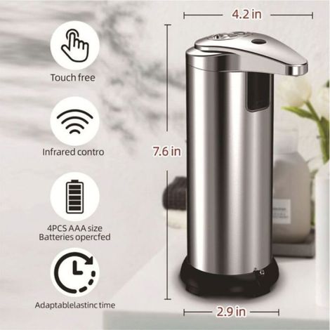 Distributeur Savon Liquide - Capteur Infrarouge - 220 Ml - Autonome Sans Fil - Comptoir Cuisine Salle De Bain (1/4)