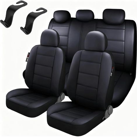 Set of 3 car seat covers, universal PU, front and rear, with side airbags, black (1/5)