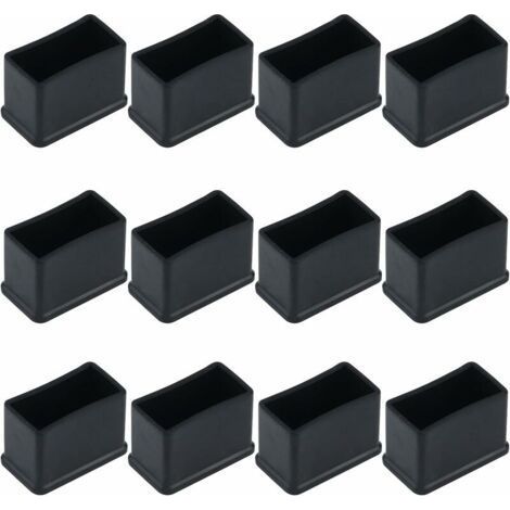 Pack of 12 Rectangular Rubber Felt Table or Chair Leg Caps, Black, 15 x 30 mm, (1/5)