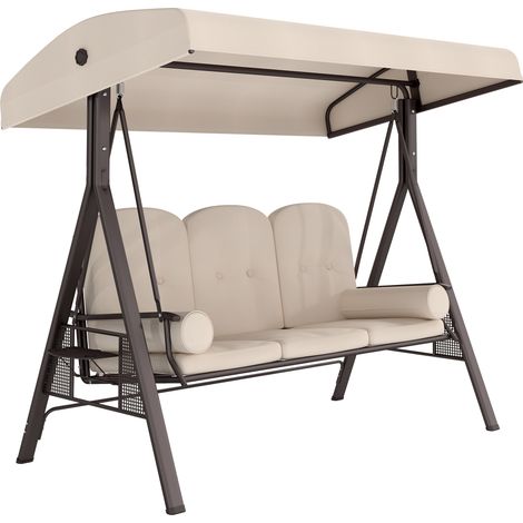 Outsunny – Balancelle de jardin 3 places – Dossier ergonomique incliné – Toit en polyester 220g/m² – 4 pieds antidérapants – Charge max. 360kg