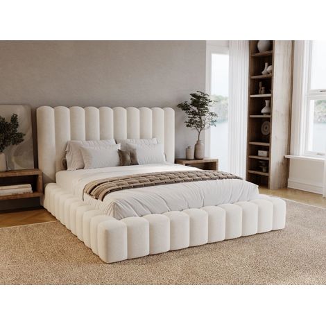 Lit rembourré avec rangement 140x200 velours crème Rotto (1/5)