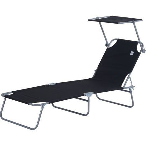 Outsunny Lettino Prendisole da Giardino, 187x58x36cm, Nero (1/7)