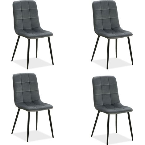 Lot de 4 chaises de salle à manger cuisine confortable et moderne en tissu velours gris pieds en métal noir CDS06202 (1/5)