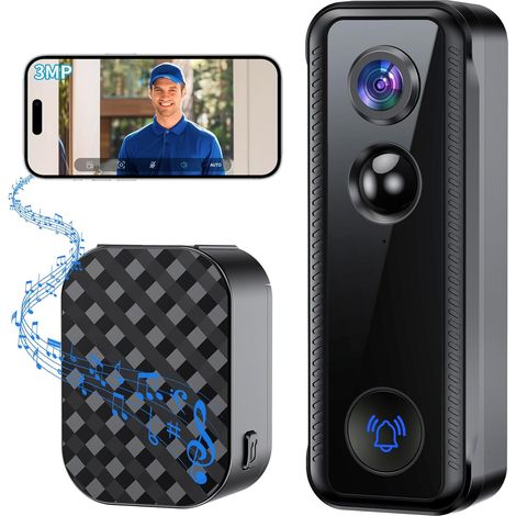 2K Timbre Inalámbrico con Camara, Videoportero WiFi 2.4Ghz, Gran Angular de 145° y Detección PIR, Batería de 5200mAh, Audio bidireccional y Visualización en Vivo, Alarmas, Soporte con Alexa (1/5)