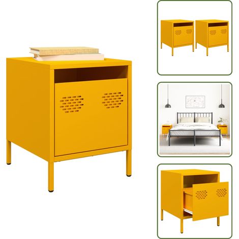 The Living Store Comodini 2 pz Giallo Senape 35x39x43,5 cm in Acciaio - Comodino industriale
