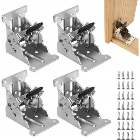 4 bisagras plegables autoblocantes de 0 a 90 grados - 40 tornillos + soportes4 - aptas para mesas, camas, escritorios, armarios y taburetes (1/5)