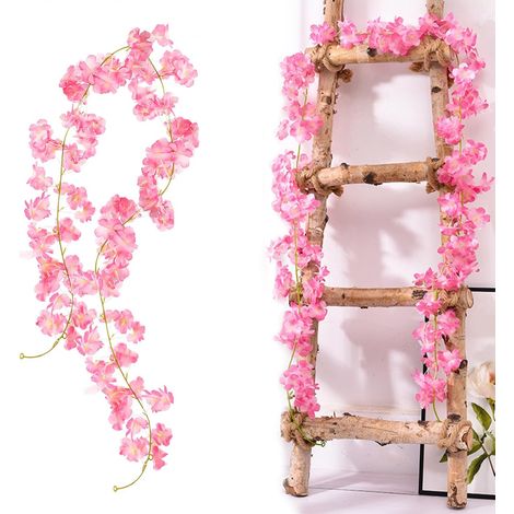 2 Guirlande, Fleurs de cerisier en soie, 135 têtes, 1.8M, Rose rouge, Décoration maison jardin mariage (1/5)