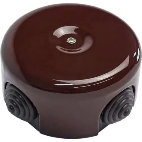 Boîte de Dérivation en porcelaine Marron brillant, Ø 90mm x 44 mm pour systèmes à 4 trous pour entrée/sortie du câble. Couvre-câbles et cache-fils en céramique brillant, Ø 90 mm Prof. 44 mm (1/2)