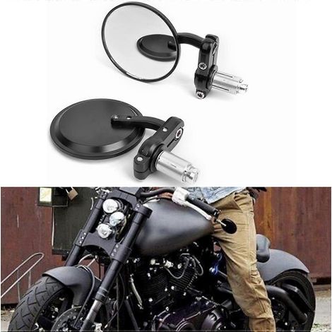 Rétroviseurs universels noirs ronds de 7,2 cm (3 pouces) pour guidon de moto, rétroviseurs convexes d'extrémité de guidon, vision latérale améliorée, compatibles Harley Davidson, Honda et Indian. (1/5)