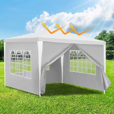Randaco Carpa para fiestas 3 x 3 m en blanco Lona de PE Impermeable Protección UV Carpa para jardín