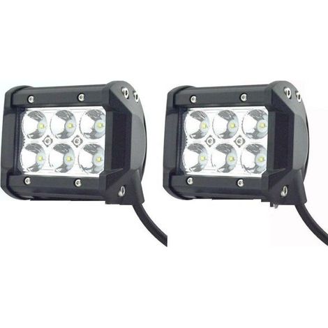 2 x FARO SUPPLEMENTARE PROFONDITA AUTO FUORISTRADA 12V 18W 6 LED RETTANGOLARE