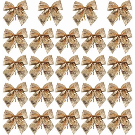 24Pcs Decoration Ornement Suspendu Noeud Bowknot Papillon Decorer Arbre Sapin de Noel Mignon (24pcs, Petite Or) (1/4)