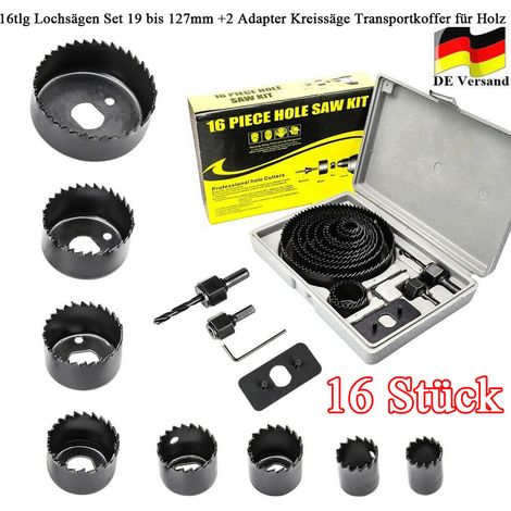 Jeu de 16 scies cloches de 19 à 127 mm + 2 adaptateurs, scie circulaire avec coffret de transport pour bois (1/5)