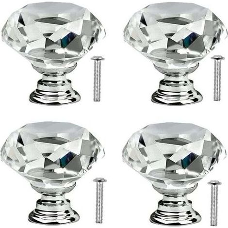 4 Poignées De Porte En Verre Cristal 30mm Pour Meuble Tiroir Commode Cuisine Placard (1/4)