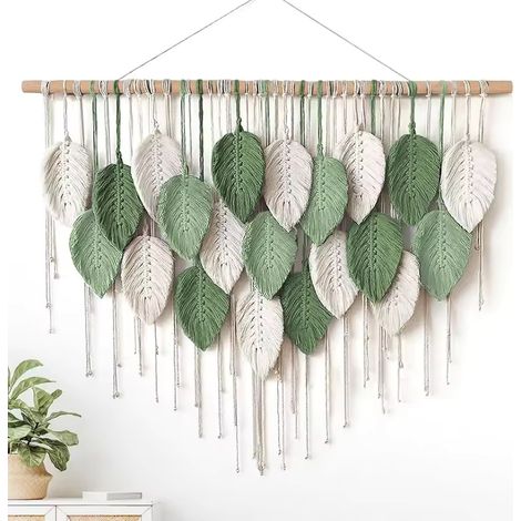 Large Bohemian Leaf Tapestry with Tassels for Wall Hanging, Leaf Decor for Living Room or Bedroom (1/3)