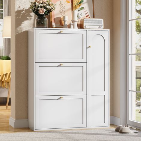 Schuhschrank schmal mit 3 Klappen und 1 Tür 90x25x114 cm OKMYHOME (1/5)
