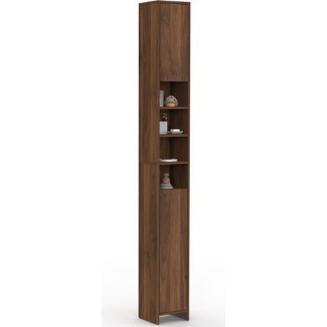 Meuble colonne salle de bain TOMI 2 portes 4 niches effet noyer (1/5)