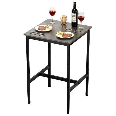 Bartisch Bistrotisch Kneipentisch mit Metallrahmen, kleiner Küchentisch Esstisch (610 x 610 x 914 mm), Ausstellungstisch für Wohnzimmerpartys Pubs Esszimmer Cafés, rustikales Braun & Schwarz (1/5)