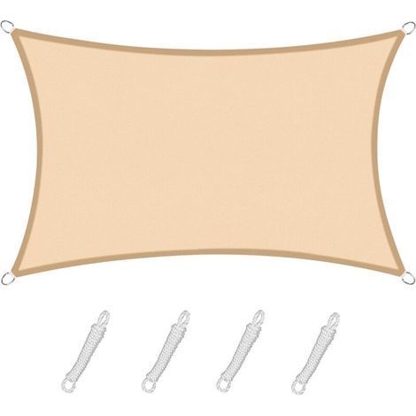 Voile d’ombrage rectangulaire 3x5 m couleur sable, toile imperméable anti-UV 95%, protection solaire pour jardin terrasse piscine (1/5)
