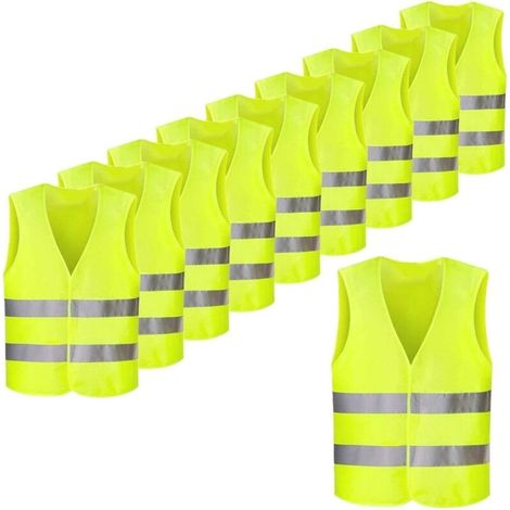 Lot de 10PCS Gilets de Sécurité Jaune Fluo Réfléchissant, Haute Visibilité pour Cycliste, Conducteur, Coureur, Eboueur etc,56x68cm