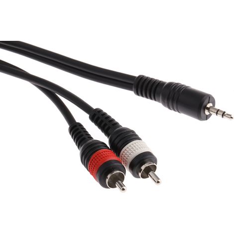 Cordon audio Fiche jack mâle stéréo de 3,5 mm vers Fiche mâle 2 Cinch, Long. 5m ( Prix pour 1 )