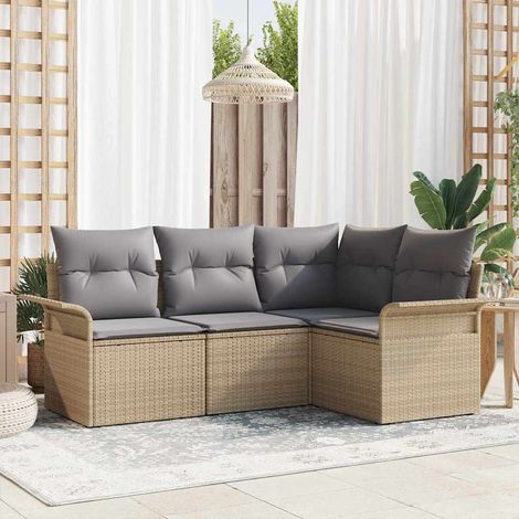 Set Divano da Giardino con cuscino 4 pcs Beige polyrattan vidaXL (1/5)