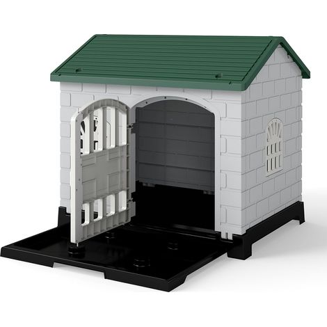 COSTWAY Cuccia per Cani da Esterno ed Interno, Casetta Impermeabile e Ventilata con Vassoio Toilette Rimovibile, Porta Bloccabile, 3 Finestre e Tetto a Pendenza, per Cani di Piccoli e Gatti (Verde) (1/5)