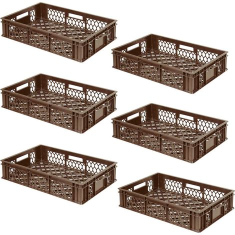 BRB 6x Bäckerkiste / Stapelkorb, Euro-Format LxBxH 600x400x130 mm (braun)