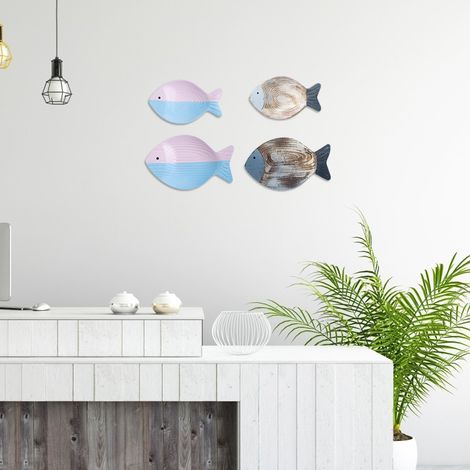 Set aus 2 dreidimensionalen Meeresfischen für die Wandgestaltung mit Antik-Effekt, geprägte Wanddekoration mit passender Schale, Ozean-Stil, verschiedene Größen (1/5)