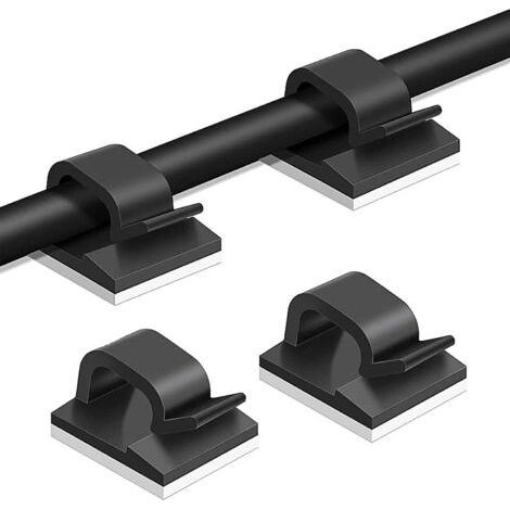Clips autoadhesivos negros para cables, 50 unidades, clips para la gestión de cables de oficina, clips adhesivos para cables para iluminación y decoración, taller, pared, oficina en casa, exteriores ( (1/5)