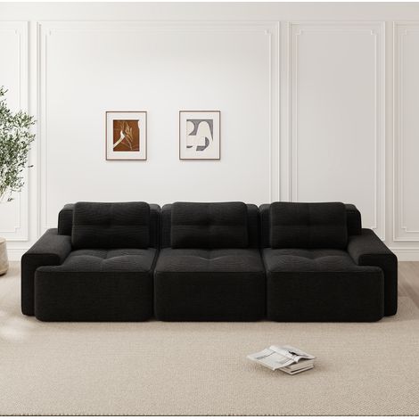 Divano modulare 3 posti 293x104x69 cm in tessuto a coste nero per soggiorno FloraGrace (1/5)