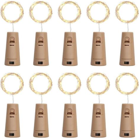 Lot de 10 Guirlandes LED Bouchon de Bouteille - Blanc Chaud - 1m 10 Ampoules - Décoration pour Bar et Fête (1/5)