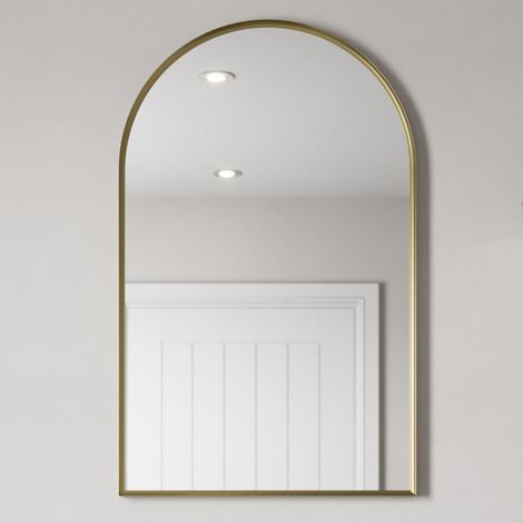 500 x 800mm Brushed Brass Wall Mounted Bathroom Mirror Framed Modern Arch Design (1/5)