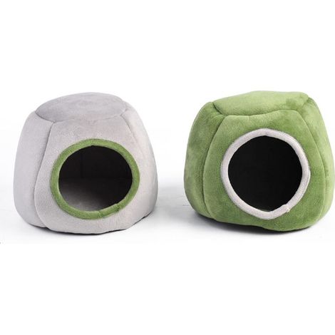Cage à Cochon d'Inde, 2 Pièces Nid Hamster Chaud Douillet Lavable Anti-Vent avec Coussin Amovible pour Hamsters Chinchillas Cobayes Écureuils Furets, Forme Carrée Vert Gris (1/5)