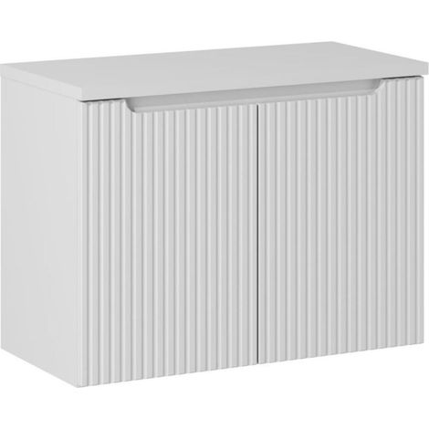 Badezimmer-Set VANO weiß 80cm: Unterschrank mit gerillten Schränken + Matte Alpinweiß Waschtischplatte