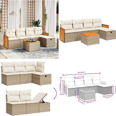 6-tlg. Garten-Sofagarnitur mit Kissen Beige Poly Rattan - Gartenmöbel - Esszimmergarnituren - Rattanmöbel - Outdoormöbel - Lounge Set - Home & Living (1/5)