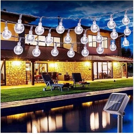Guirlande Lumineuse, 6.5M 30 LED Guirlande Lumineuse Solaire Boule Extérieure Lumières Solaires 8 Modes Décoration Extérieure Étanche - Blanc Froid (1/5)
