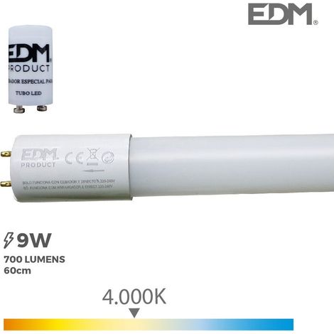 Tubo LED T8 9w 900lm 4000k luce diurna eq 18w ø2,6x60cm EDM