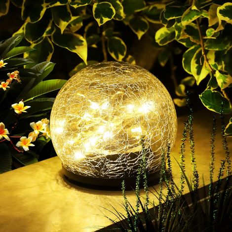 Lampe solaire pour jardin extérieur, lampadaire solaire, décoration extérieure, globe en verre craquelé, étanche, contrôle intelligent de la lumière (12cm)