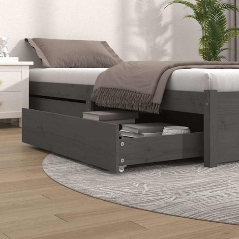 Tiroirs de lit 2 pièces en bois de pin massif gris 95 x 103 x 18 cm - PANGIVO (1/5)