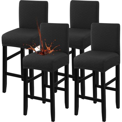 Wasserdichte Barhockerbezüge 4er-Set, Stretch Jacquard Hussen für Stühle mit Rückenlehne, Schwarz (1/5)