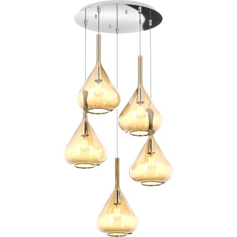 Sospensione Contemp Tonda Kona Metallo Cromo Vetro Ambra 5 Luci E27 (1/3)