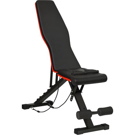 Banc de musculation multifonction noir pour abdominaux avec inclinaison réglable et élastiques, dimensions 130x48x48-109cm (1/5)
