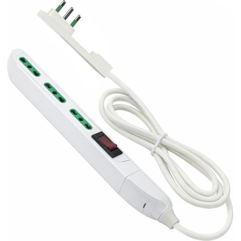 Fanton Multipresa SLIM 1,5 metri 3 prese bipasso, interruttore di sovraccarico con spina piccola CLOCK utile per posti stretti, dietro a mobili e comodini