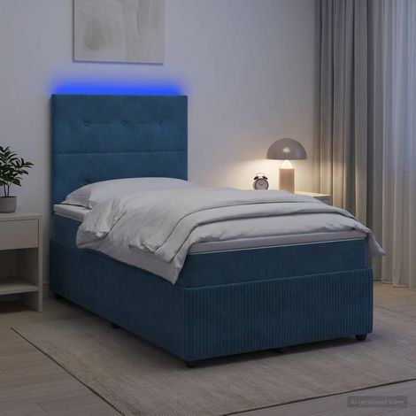 vidaXL Lit boxspring LED avec matelas Bleu 120 x 190 cm Velours (1/5)
