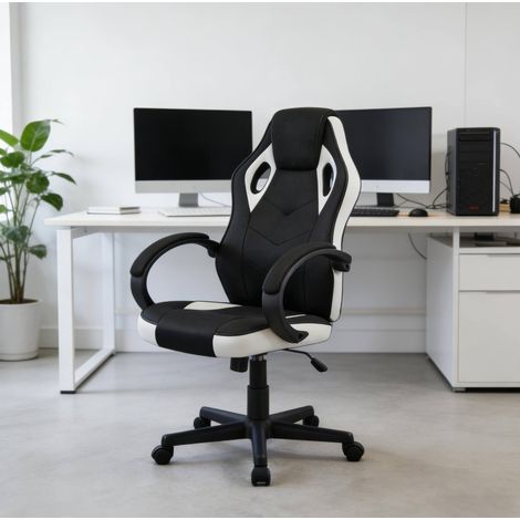 Sedia da ufficio gaming regolabile in altezza con schienale alto, nero e bianco DESVIAE (1/5)