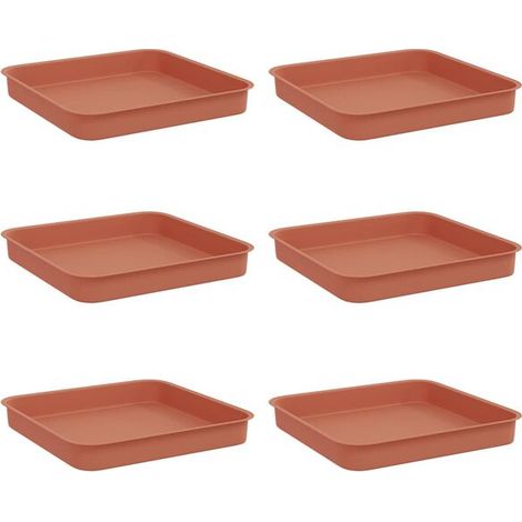 Six plateaux à fleurs carrés, rouge brique, 15 x 15 x 2 cm (1/5)